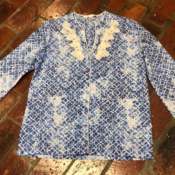 Oscar de la Renta floral button up tunic w/ scroll work szXs - Picture 4 of 12